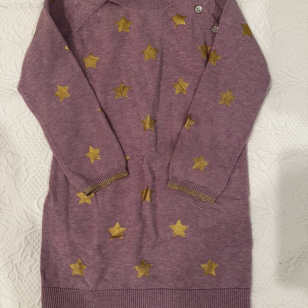 Purple Sweater Dress with Gold Stars
